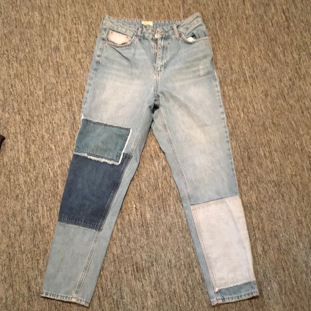 Topshop patchwork high waisted mom jeans